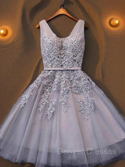 Evening Dresses For Over 66, A-Line/Princess Straps Short/Mini Tulle Homecoming Dresses With Appliques Lace