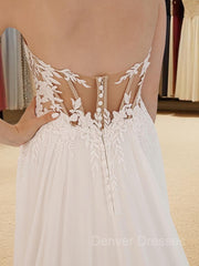 Wedding Dress Elegant, A-Line/Princess Sweetheart Chapel Train Chiffon Wedding Dresses With Leg Slit