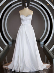 Wedding Dresse Styles, A-Line/Princess Sweetheart Chapel Train Satin Wedding Dresses with Ruffles