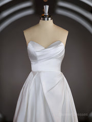Weddings Dresses Styles, A-Line/Princess Sweetheart Chapel Train Satin Wedding Dresses with Ruffles