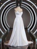 Wedding Dress Hire, A-Line/Princess Sweetheart Chapel Train Satin Wedding Dresses with Ruffles
