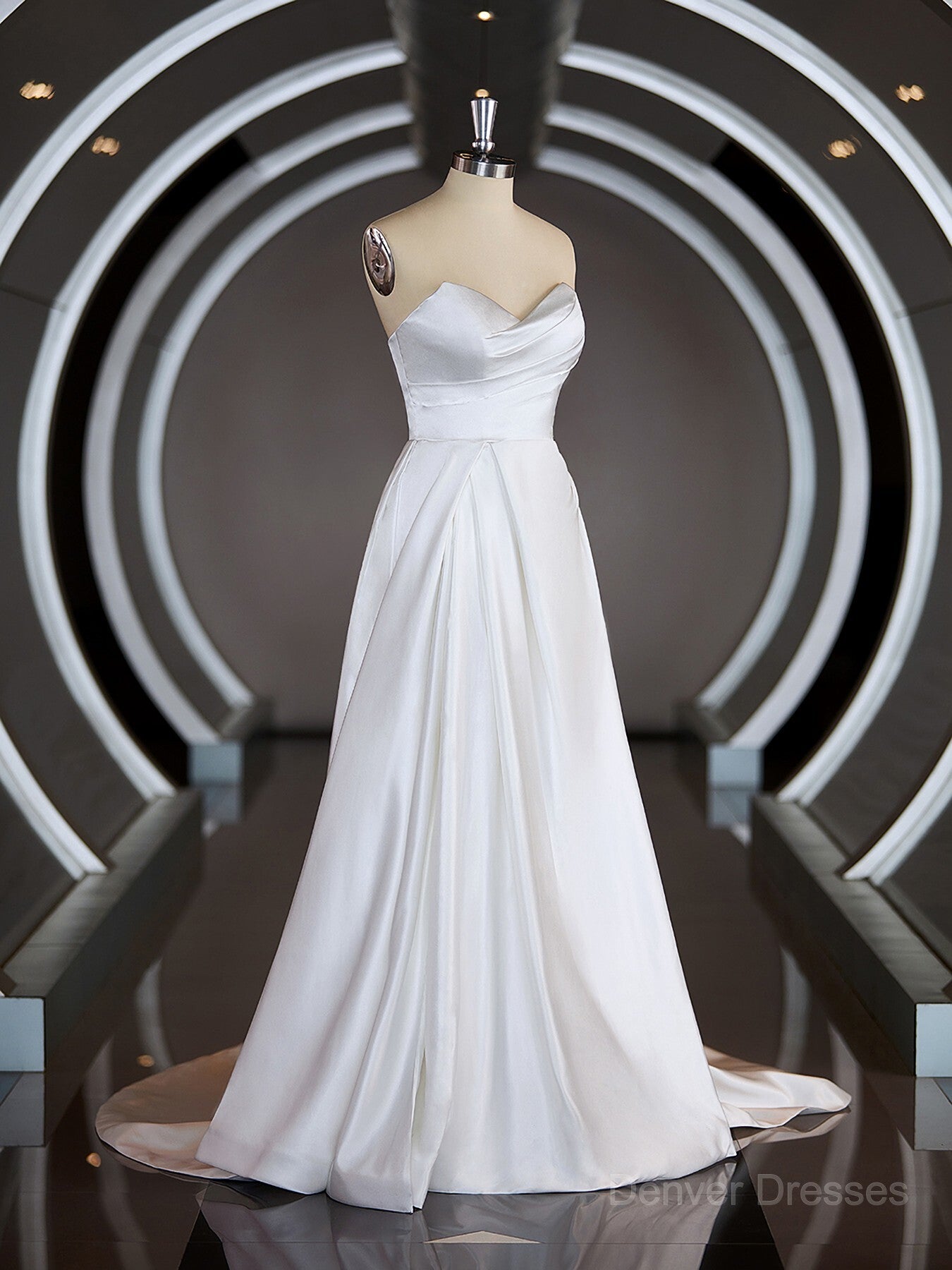 Wedding Dress Hire, A-Line/Princess Sweetheart Chapel Train Satin Wedding Dresses with Ruffles