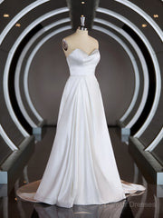 Wedding Dress Hire, A-Line/Princess Sweetheart Chapel Train Satin Wedding Dresses with Ruffles
