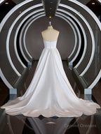 Wedding Dress Colors, A-Line/Princess Sweetheart Chapel Train Satin Wedding Dresses with Ruffles