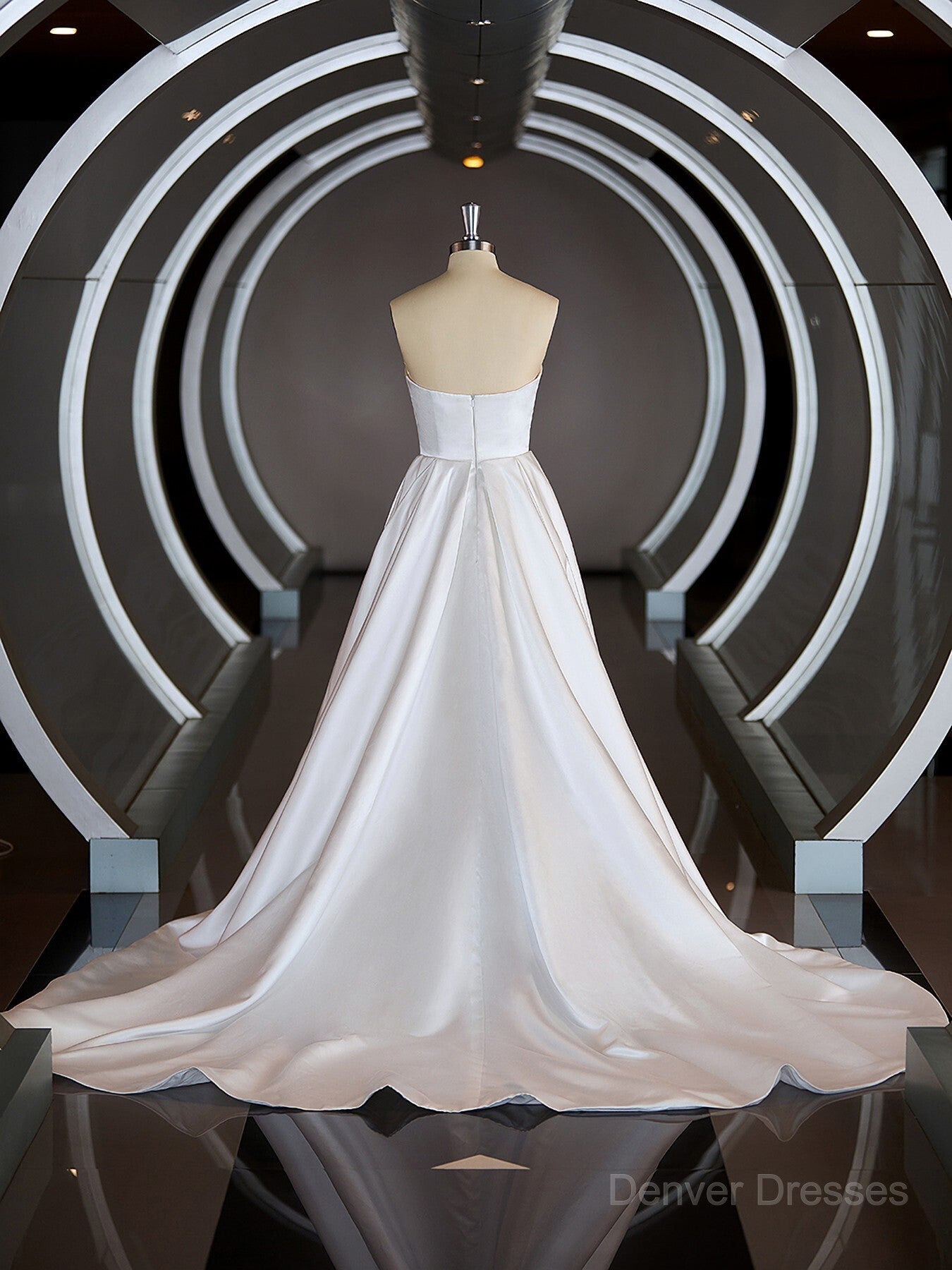Wedding Dress Colors, A-Line/Princess Sweetheart Chapel Train Satin Wedding Dresses with Ruffles