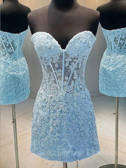 Prom 2040, A-Line/Princess Sweetheart Corset Short/Mini Lace Applique Homecoming Dresses