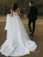 Wedding Dresses Princesses, A-Line/Princess Sweetheart Court Train Tulle Wedding Dresses With Appliques Lace