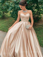 Formal Dress For Girls, A-Line/Princess Sweetheart Floor-Length Satin Prom Dresses With Ruffles
