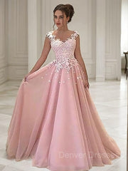 Homecoming Dress Pretty, A-Line/Princess Sweetheart Floor-Length Tulle Evening Dresses With Appliques Lace