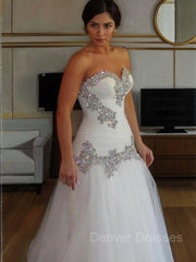 Wedding Dress Trend, A-Line/Princess Sweetheart Floor-Length Tulle Wedding Dresses With Rhinestone