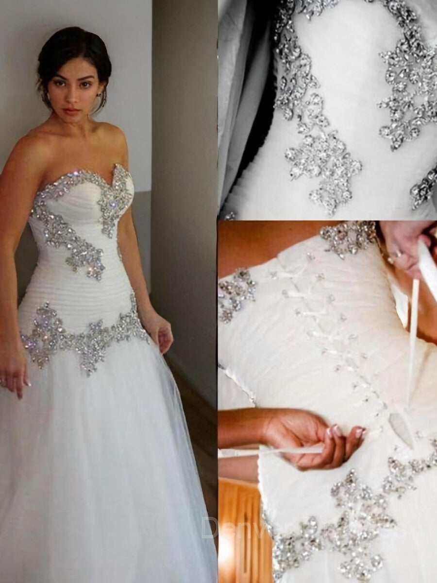 Wedding Dress Shop, A-Line/Princess Sweetheart Floor-Length Tulle Wedding Dresses With Rhinestone