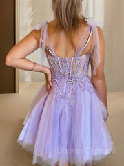 Bridesmaid Dress Short, A-Line/Princess Sweetheart Short/Mini Tulle Homecoming Dresses With Appliques Lace