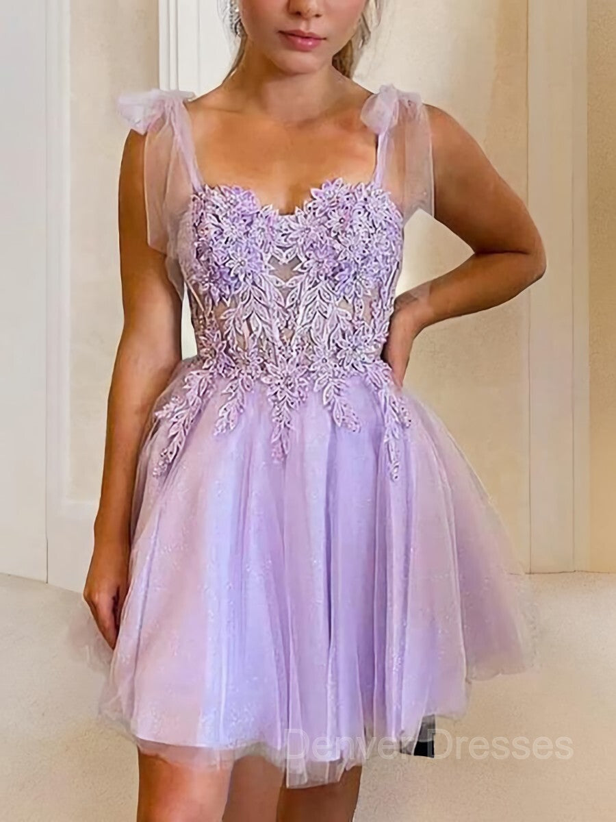 Bridesmaids Dress Short, A-Line/Princess Sweetheart Short/Mini Tulle Homecoming Dresses With Appliques Lace