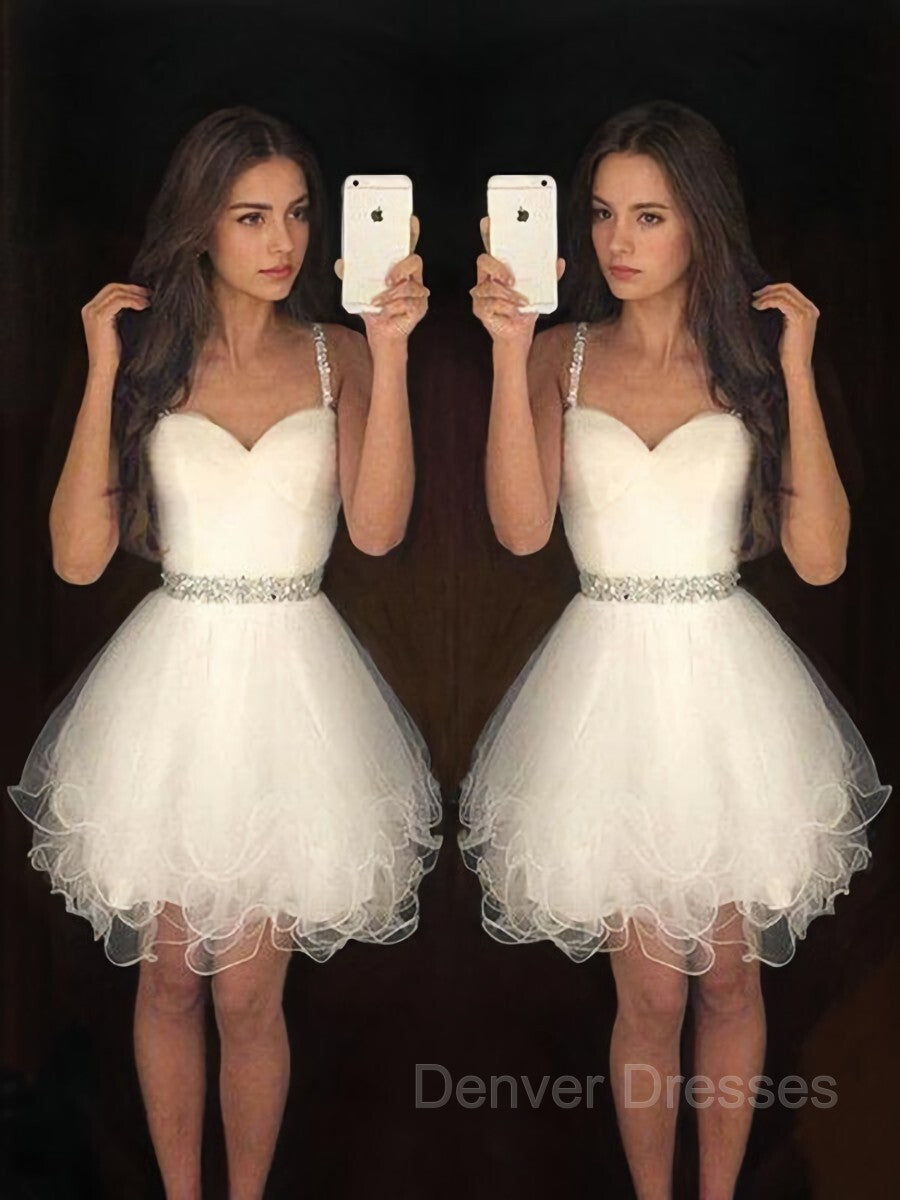 Party Dresses Black, A-Line/Princess Sweetheart Short/Mini Tulle Homecoming Dresses With Beading
