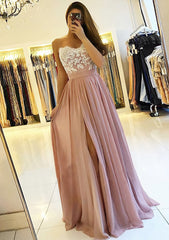 Prom Aesthetic, A-line/Princess Sweetheart Sleeveless Long/Floor-Length Chiffon Prom Dress With Split Appliqued