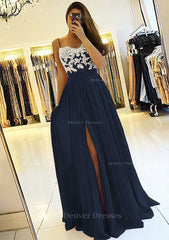 Sweater Dress, A-line/Princess Sweetheart Sleeveless Long/Floor-Length Chiffon Prom Dress With Split Appliqued