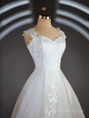 Wedding Dress For, A-Line/Princess Sweetheart Sweep Train Lace Wedding Dresses with Appliques Lace