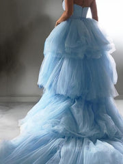 Prom Dress Shops, A-Line/Princess Sweetheart Sweep Train Tulle Prom Dresses