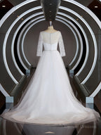 Wedsing Dresses Vintage, A-Line/Princess Sweetheart Sweep Train Tulle Wedding Dresses with Ruffles