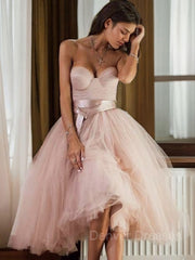Evening Dresses Floral, A-Line/Princess Sweetheart Tea-Length Tulle Homecoming Dresses With Belt/Sash