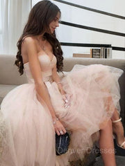 Evenning Dress For Wedding Guest, A-Line/Princess Sweetheart Tea-Length Tulle Homecoming Dresses With Belt/Sash