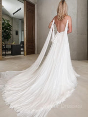 Wedding Dress Wedding Dress, A-Line/Princess V-neck Chapel Train Chiffon Wedding Dresses With Leg Slit
