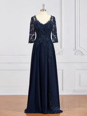 Formals Dresses Long, A-Line/Princess V-neck Chiffon Floor-Length Mother of the Bride Dresses With Appliques Lace
