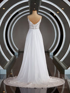 Wedding Dress Lookbook, A-Line/Princess V-neck Court Train Chiffon Wedding Dresses with Leg Slit