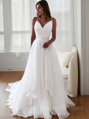 Wedding Dress Couture, A-Line/Princess V-neck Court Train Organza Wedding Dresses
