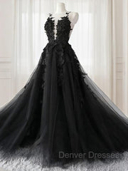 Wedding Dress Inspired, A-line/Princess V-neck Court Train Tulle Wedding Dress with Appliques Lace