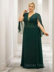 Prom Dress Bodycon, A-Line/Princess V-neck Floor-Length 30D Chiffon Mother of the Bride Dresses With Appliques Lace