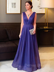 Prom Dresses Tight Fitting, A-Line/Princess V-neck Floor-Length 30D Chiffon Mother of the Bride Dresses With Ruffles