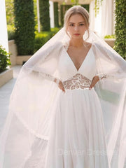 Wedding Dress Short Bride, A-line/Princess V-neck Floor-Length Chiffon Wedding Dress