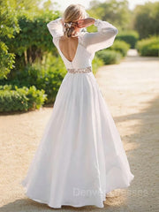 Wedding Dresses Under 10006, A-line/Princess V-neck Floor-Length Chiffon Wedding Dress