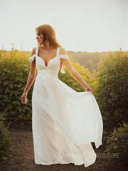 Wedding Dress Sexy, A-Line/Princess V-neck Floor-Length Chiffon Wedding Dresses With Ruffles