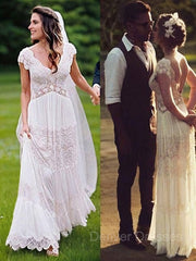 Wedding Dress Outlet, A-Line/Princess V-neck Floor-Length Lace Wedding Dresses