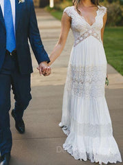 Wedding Dresses Outlet, A-Line/Princess V-neck Floor-Length Lace Wedding Dresses