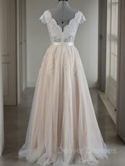 Wedding Dress Ideas, A-Line/Princess V-neck Floor-Length Lace Wedding Dresses With Appliques Lace