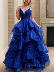 Prom Dresses Colorful, A-Line/Princess V-neck Floor-Length Prom Dresses With Beading