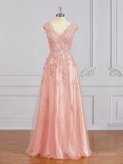 Formal Dress Shopping, A-Line/Princess V-neck Floor-Length Tulle Mother of the Bride Dresses With Appliques Lace