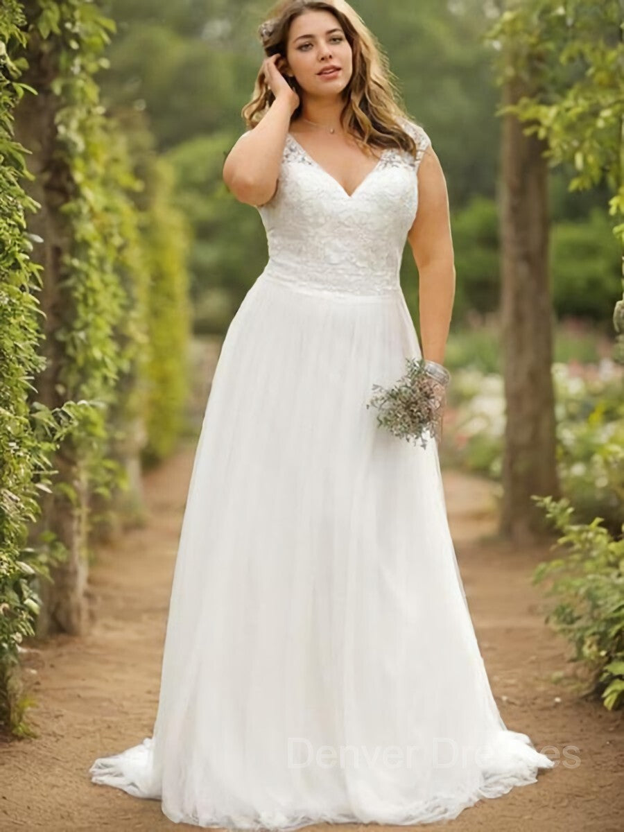 Wedding Dresses Ball Gown, A-Line/Princess V-neck Floor-Length Tulle Wedding Dresses