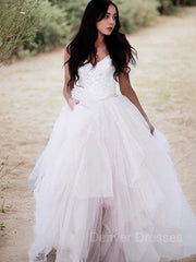 Wedding Dresses Top, A-Line/Princess V-neck Floor-Length Tulle Wedding Dresses With Appliques Lace
