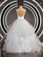 Wedding Dresses For Bridesmaid, A-Line/Princess V-neck Floor-Length Tulle Wedding Dresses with Ruffles