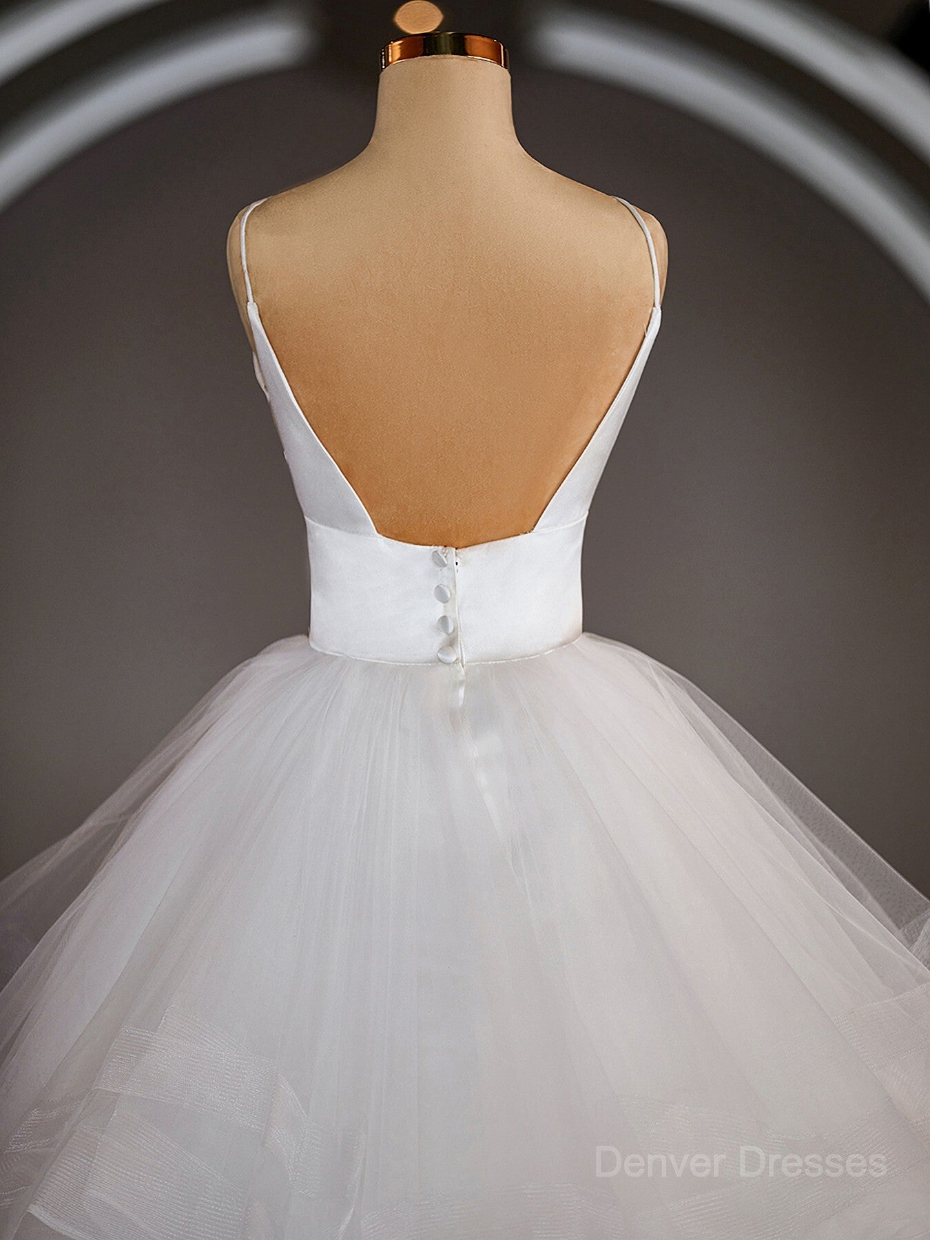 Wedding Dress For Bridesmaid, A-Line/Princess V-neck Floor-Length Tulle Wedding Dresses with Ruffles