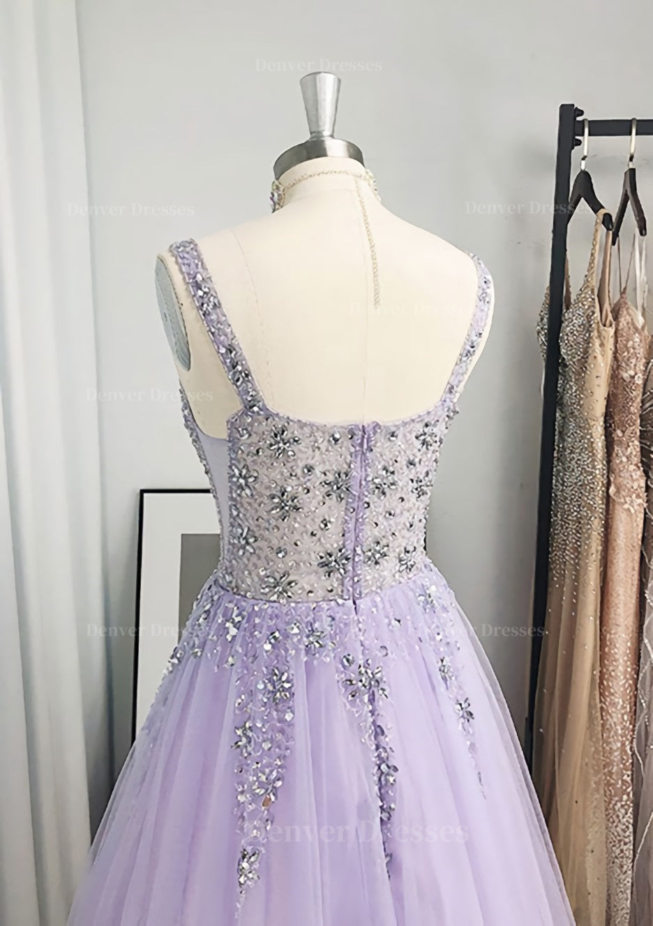 Party Dress Baby, A-line/Princess V Neck Long/Floor-Length Tulle Prom Dress With Beading Sequins