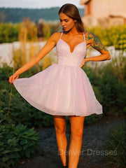 Prom Dresses 2039 Cheap, A-Line/Princess V-neck Short/Mini Lace Homecoming Dresses