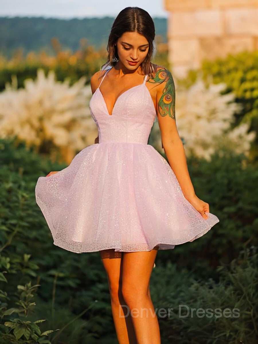 Prom Dresses Pattern, A-Line/Princess V-neck Short/Mini Lace Homecoming Dresses
