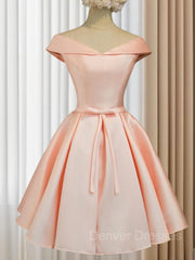 Evening Dresses Midi, A-Line/Princess V-neck Short/Mini Satin Homecoming Dresses With Bow
