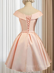 Evening Dresses Long Sleeve, A-Line/Princess V-neck Short/Mini Satin Homecoming Dresses With Bow
