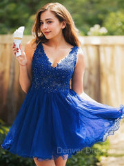 Prom Dress Piece, A-Line/Princess V-neck Short/Mini Tulle Homecoming Dresses